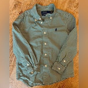 Boys Polo Ralph Lauren Green and White Gingham Button-Down Shirt- Size 5